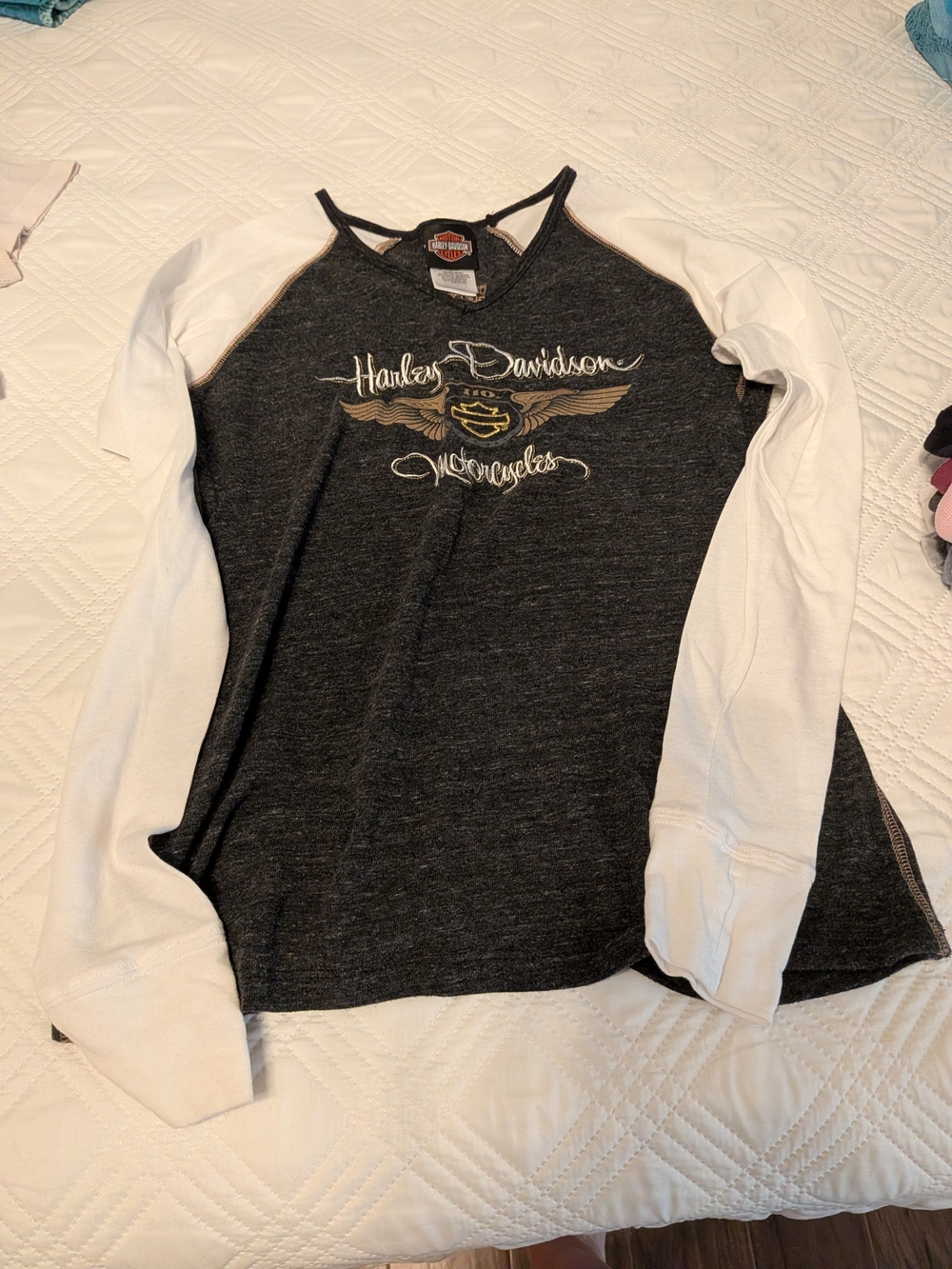 Harley-Davidson Women's Black & White Long Sleeve Raglan Top